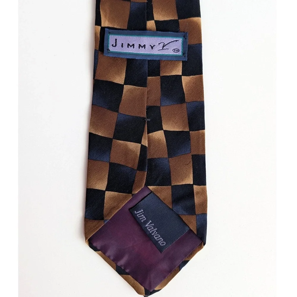 Jimmy V Jim Valvano Mens Silk Tie Brown Navy Blue Checkerboard Wide‎ 4 Inch